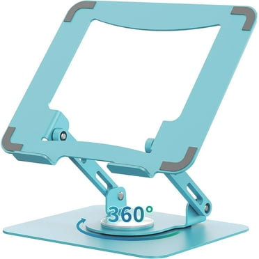 Ahot Laptop Stand with 360° Rotating Base, Ergonomic Computer Riser for Desk, Adjutable Height Muti-Angle, Foldable Laptop Mount, Stable Metal Holder Support 10-15.6" Notebook PC, Silver Grey