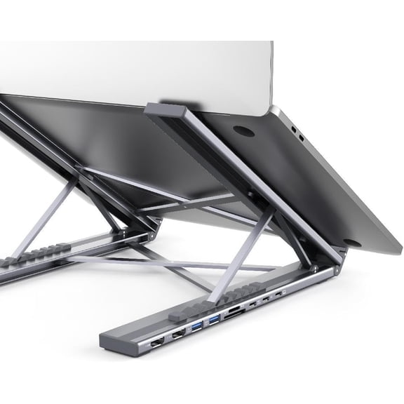 Laptop Stand with 9-in-1 USB-C Hub, Dual 4K@60Hz HDMI Ports, Portable Laptop Stand with USB Ports, USB-C Multi-Port Adapter, USB-C Expansion Dock Compatible with MacBook Pro/Air, Dell, HP, Lenovo
