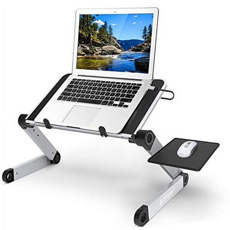 Executive Office Solutions Portable Adjustable Aluminum Laptop Desk/Stand/ Table Vented w/CPU Fans Mouse Pad Side Mount-Notebook-MacBook-Light Weight  Ergonomic T…