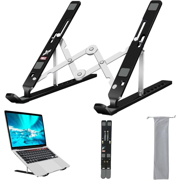 Laptop Stand, Computer Tablet Stand, Adjustable Aluminum Foldable Portable Laptop Holder Riser, Compatible with MacBook Air Pro, Lenovo, HP, Dell, More 10-15.6 Laptops and Tablets (Black)