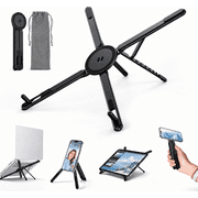 Laptop Stand for Desk, 3-in-1 Portable Foldable Aluminum Laptop Riser with Magnetic Phone Holder, 8-Level Adjustable Computer and Tablet Stand for MacBook, iPad, Dell, Home Office and Travel, Black