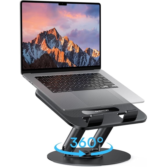 Laptop Stand for Desk with 360 Rotating Base, Ergonomic Laptop Riser for Collaborative Work, Easy Storage, Fit MacBook/Laptops up to 14 inches, Black