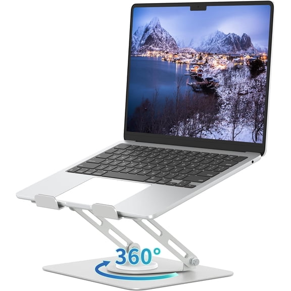 Laptop Stand for Desk with 360 Rotating Base, Multi-Angle Adjustable Laptop Stands, Foldable Laptop Riser Compatible with 10 to 15.6 Inches PC Computer, Silver