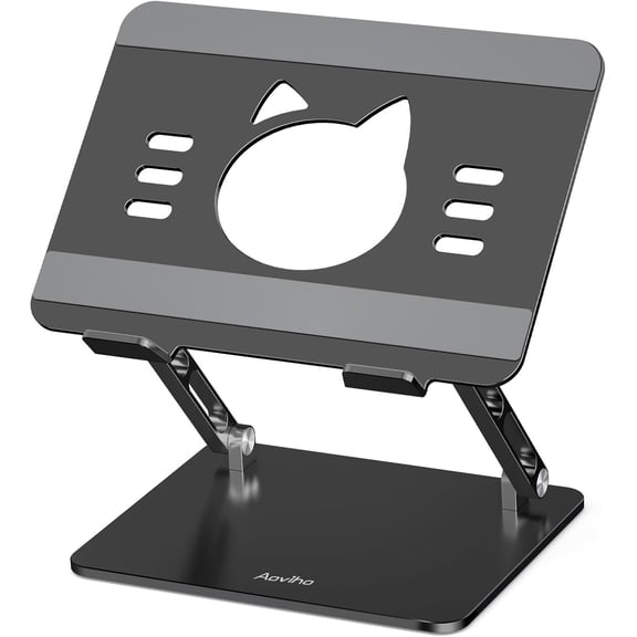 Laptop Stand for Desk Adjustable Aluminum Laptop Riser with Unique Cat-Shaped Cooling Vent, Portable Desk Gift & Decor, Compatible with MacBook Air Pro, Dell, HP, Lenovo (10"-17.3"), Black