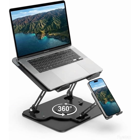 Laptop Stand for Desk,Adjustable Computer Stand with 360 Rotating Base,2-in-1 Laptop Stands with Phone Holder,Ergonomic Laptop Riser for Collaborative Work,fits for All 10-16" Laptops