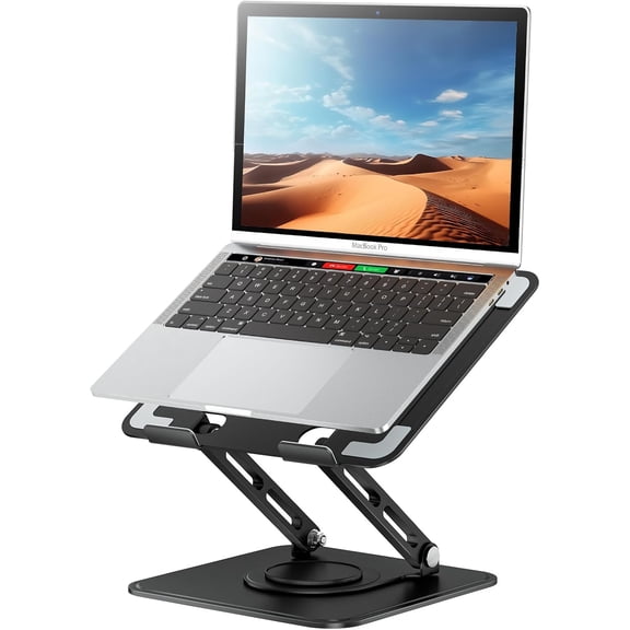 Laptop Stand for Desk, Adjustable Computer Stand Holder with 360 Rotating Base, Ergonomic Laptop Riser Compatible with MacBook Pro Air, All Laptops 10-15.6"-Black