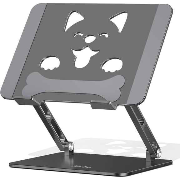 Laptop Stand for Desk-Adjustable, Foldable, Portable, Ergonomic Aluminum Notebook Riser with Unique Puppy Shaped Vent, Desk Gift for 10"-17.3" Devices Mac, Dell, HP, Lenovo, Samsung, Gray