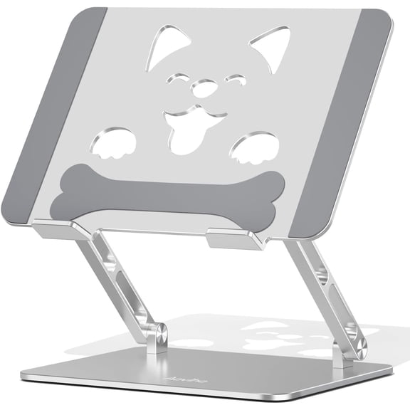 Laptop Stand for Desk-Adjustable, Foldable, Portable, Ergonomic Aluminum Notebook Riser with Unique Puppy Shaped Vent, Desk Gift for 10"-17.3" Devices Mac, Dell, HP, Lenovo, Samsung, Silver