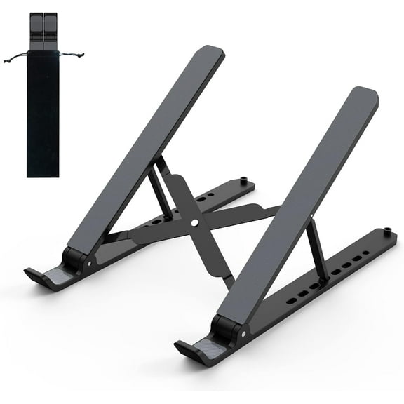 Laptop Stand for Desk, Adjustable Laptop Riser ABS+Silicone Foldable Portable Notebook Holder, Ventilated Cooling Notebook Mount Computer Stand for 10-15.6” Laptops,Tablets-Black