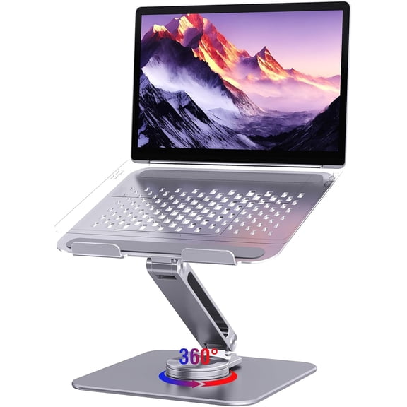 Laptop Stand for Desk, Aluminum Alloy Ergonomic Laptop Riser 360 Rotation Base, Portable Adjustable Laptop Stand for Office Home Fits MacBook Air Pro, Dell, HP (10"-17.3'') - Silver
