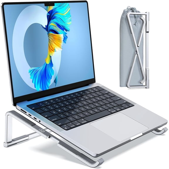 Laptop Stand for Desk, Aluminum Computer Stand for Laptop, Foldable Laptop Riser, Portable Laptop Stand, Compatible for MacBook Pro/Air, Dell, HP, Lenovo, 11'' -15.6'' (Silver)