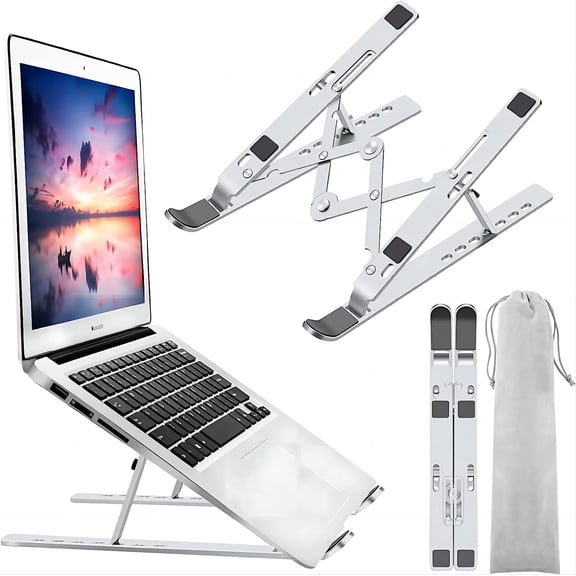 Laptop Stand for Desk, Ergonomic Adjustable Aluminum Foldable Portable Computer Stand, Lecterns & Podiums, Fits 10-15.6" MacBook Air Pro HP Lenovo Dell Laptops & Tablets(Silver)