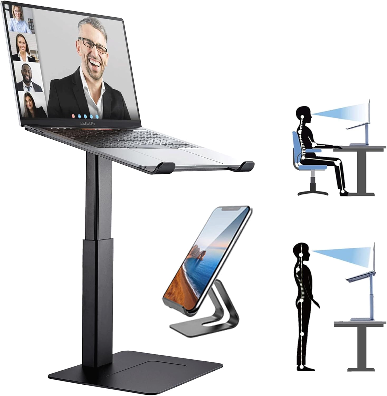 Laptop Stand for Desk, Ergonomic Sitting and Standing Laptop Riser for Notebook MacBook 11-17 Inches，DJ Laptop Stand Adjustable Height from 7-15 Inches Aluminum(Black)
