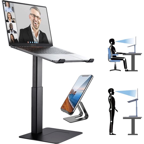Laptop Stand for Desk, Ergonomic Sitting and Standing Laptop Riser for Notebook MacBook 11-17 InchesDJ Laptop Stand Adjustable Height from 7-15 Inches Aluminum(Black)