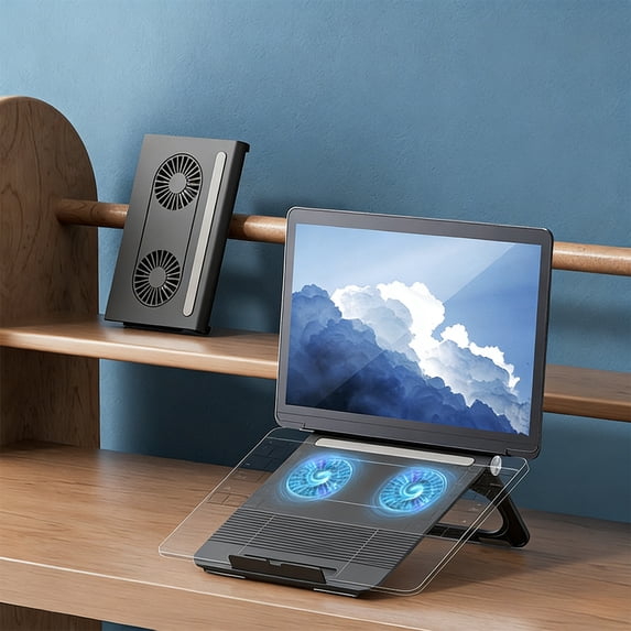 Laptop Stand for Desk, Folding Laptop Riser with Cooling Vents, Ergonomic Computer Holder for Neck Relief, Sturdy Plastic Tablet Mount for Home Office Travel, Non-Slip Heat Dissipation Accessory