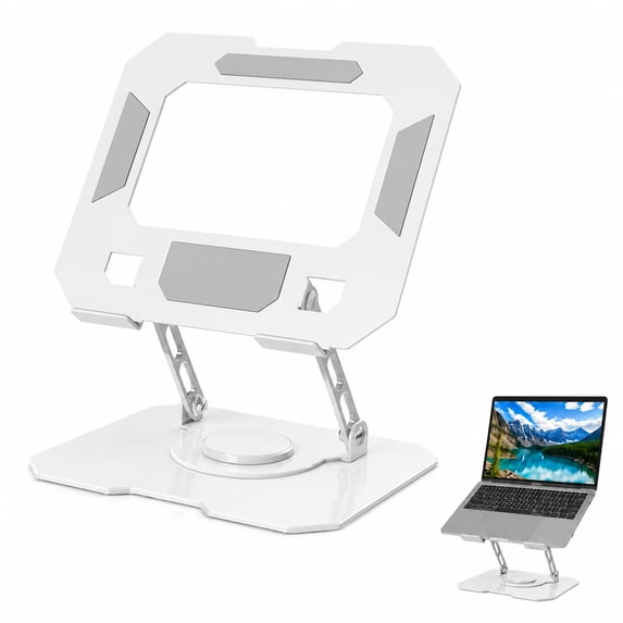 Laptop Stand for Desk, Height Adjustable Laptop Riser Foldable Portable Steel Alloy, Ergonomic Computer Stand with Cooling Vent, Notebook Mount Holder Bracket for 10-16"Laptops,Tablets, White