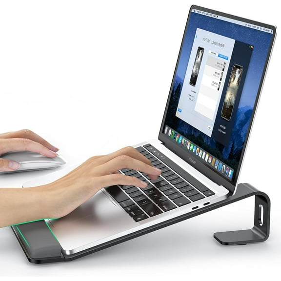 Laptop Stand for Desk, Metal Laptop Stand with Wrist Support, Ergonomic Detachable Laptop Riser, Aluminum Lectern, Computer Stand for MacBook Air Pro, HP, Dell, XPS, HP (10-17") Laptops - Black