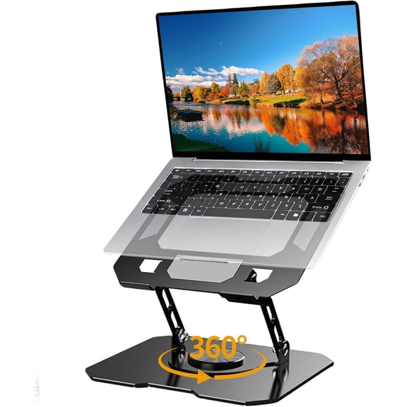 Laptop Stand for Desk - Portable & Adjustable Laptop Riser with Heat-Vent, Macbook Stand with 360 Rotating Base, Computer Stand for Computer up to 17 inches (Black)
