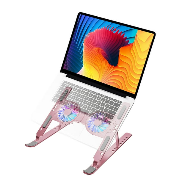 Intbase Laptop Stand for Desk Portable Folding Laptop Stand Laptop Stand for Desk with 2 Cooling Fans 16Color Ventilated Aluminum Laptop Riser Foldable for
