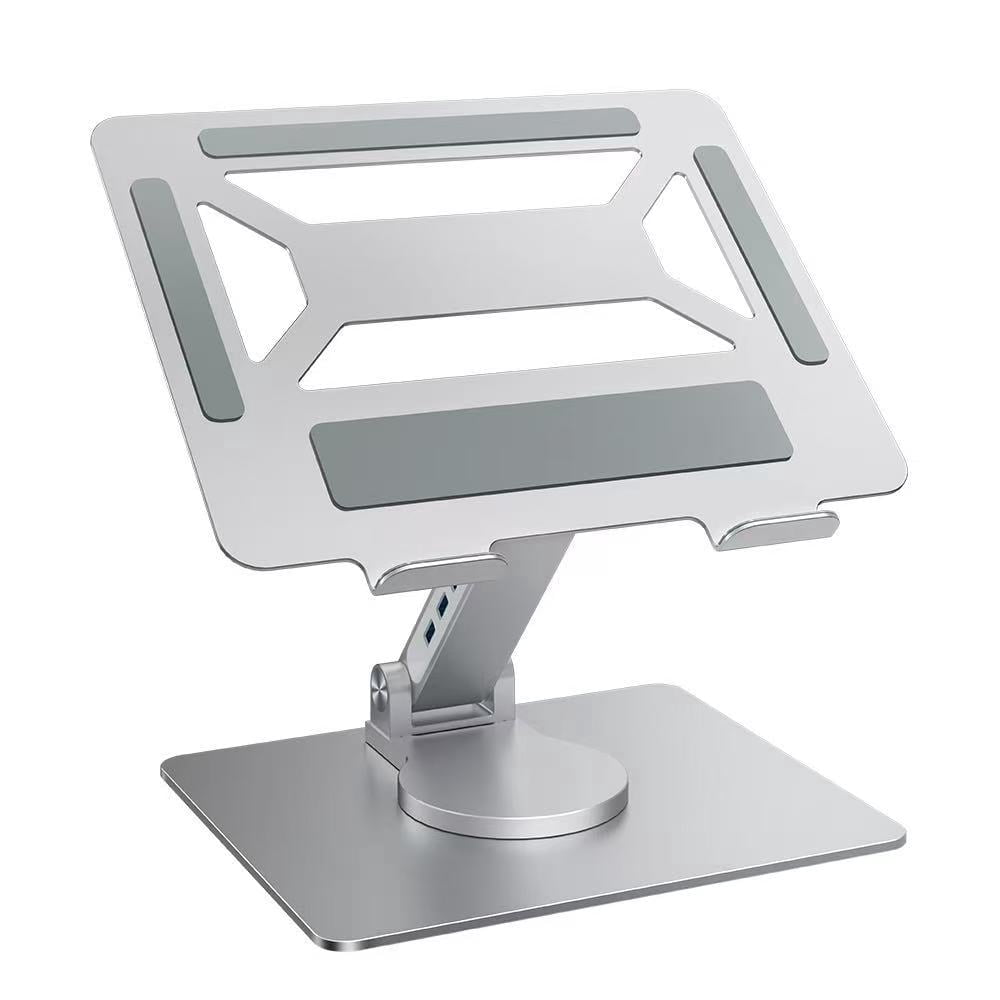 Laptop Stand with Docking Station, 4-Port USB Hub for MacBook Pro Air, Aluminum Alloy Height Adjustable Rotating Stand for Desk, Ergonomic Laptop Riser for Home Office Computer Accessories