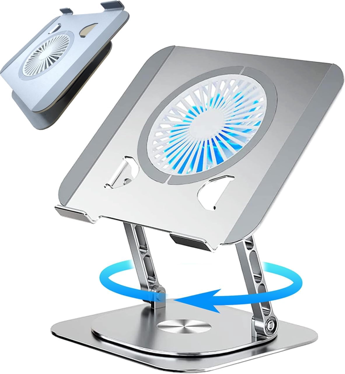 Laptop Stand Fan with 360 Rotating Swival Base, 10inch Riser Height Adjustable for Typing Keyboard, Aluminum Ergonomic Strong Holder 22LBS, for Heavy Notebook 10 12 14 15 17Inch (MacBook)