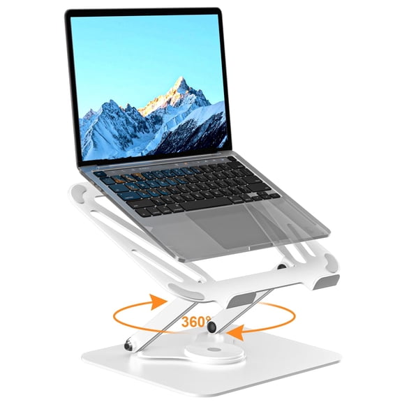 Laptop Stand For Desk  Adjustable Computer Notebook With 360 Rotating Base Riser Collaborative Work Foldable & Portable Fits 11-17" Laptops White