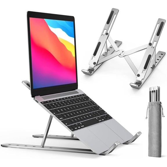 Laptop Stand, Laptop Holder Riser Computer Tablet Stand, 6 Angles Adjustable Aluminum Ergonomic Foldable Portable Desktop Holder Compatible with 10-15.6 MacBook,iPad, HP, Dell, Silver
