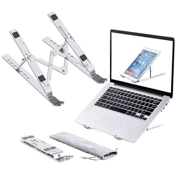 Laptop Stand, Laptop Riser Computer Stand for Desk, Adjustable Aluminum Foldable Portable Desktop Holder, Compatible with MacBook Air pro, iPad, Lenovo, 10-15.6” Laptop and Tablets (Silver)