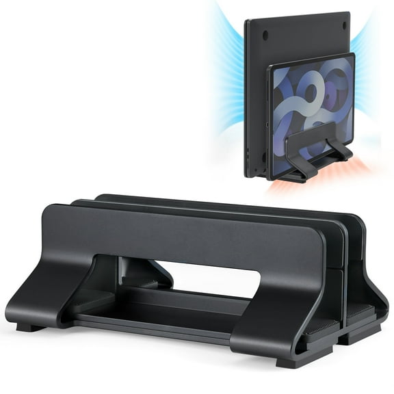 Laptop Stand Vertical Tool-Free Adjustable Aluminum Vertical Laptop Stand Holder Width From 0.47-1.18inch(12~30mm), Fits for All MacBook and Laptop Black 2 Slots