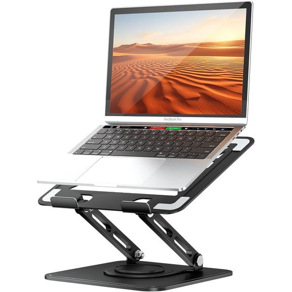 Laptop Stand for Desk, Adjustable Computer Holder with 360 Rotating Base, Ergonomic Riser Compatible MacBook Pro Air, All Laptops 10-15.6"-Black
