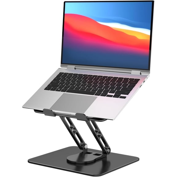 Laptop Stand for Desk Adjustable Computer Stand with 360 Rotating Base Ergonomic Laptop Riser Mount for Desk Foldable Portable Computer , Black