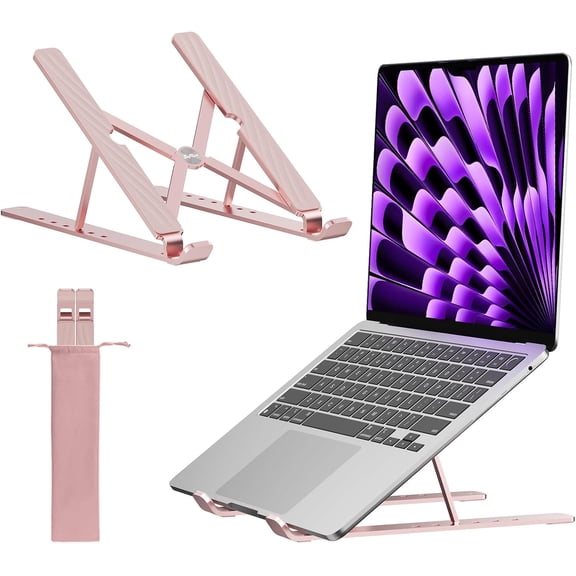 Laptop Stand for Desk, Ergonomic 6 Angles Adjustable Computer Stand, Aluminum Foldable Ventilated Cooling Riser 10-15.6 Laptops,Tablets (Pink)