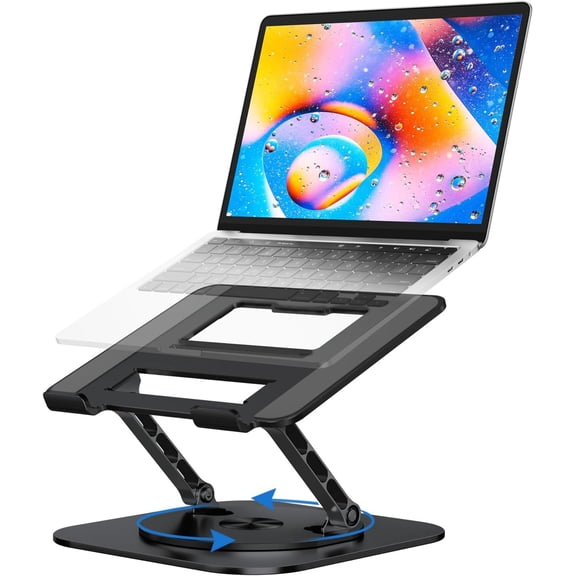 Laptop Stand for Desk, Ergonomic Laptop Riser with 360 Rotating Base, Foldable Notebook Computer Holder Stand Black