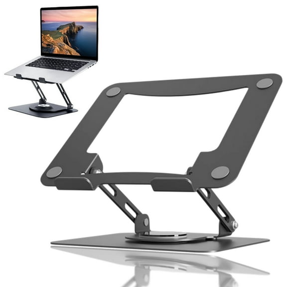 Laptop Stand with 360° Rotating Base, Byseng Ultra-Stable Metal Swivel Laptop Stand, Ergonomic Folding Laptop Riser Fits 10” to 17” Laptops