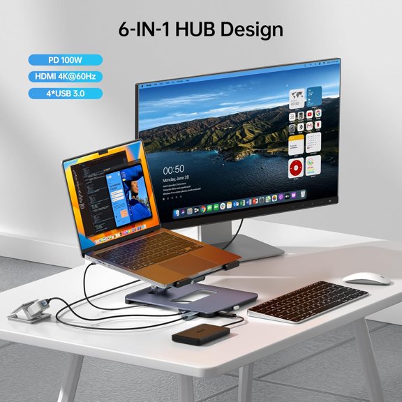 Laptop Stand with USB C 6in1 Docking Station, 4K@60Hz, 4*USB3.0, 100W PD for Pro/, Pro, XPS