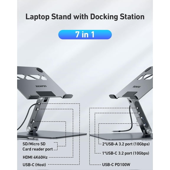 Laptop Stand with USB C 7in1 Docking Station 4K@60Hz for Pro Pro XPS Ergonomic Aluminum