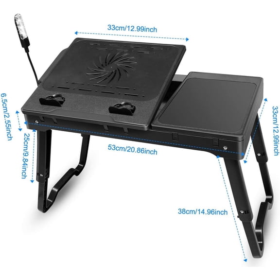 Laptop Table for Bed, Bed Table Trays for Eating and Laptops with Adjustable Laptop Stand, Multi-Functional Lap Desk with Internal Cooling Pad, LED Desk Lamp, 4 Port USB Hub, Mouse Pad