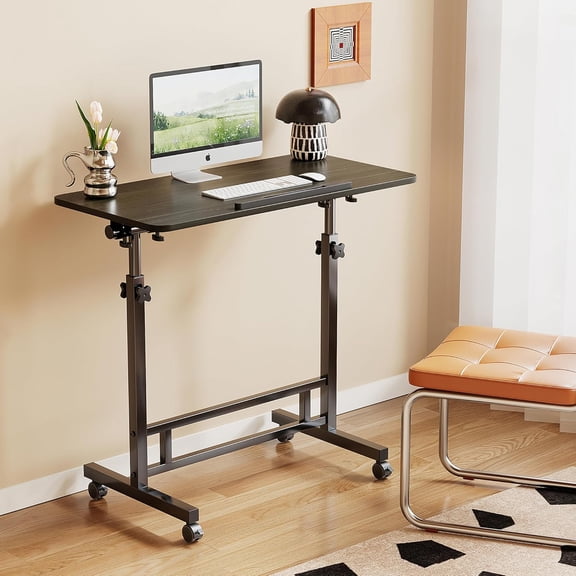 Laptop Table Mobile Adjustable Height Portable Desk Notebook Swivel PC Computer Rolling Desk with Wheels, Laptop Stand for Couch Bedside Hospital Bed Table (Black Table)