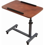Laptop Table Mobile Adjustable Height Portable Desk Notebook Swivel PC Computer Rolling Desk with Wheels, Laptop Stand for Couch Bedside Hospital Bed Table Dark Walnut