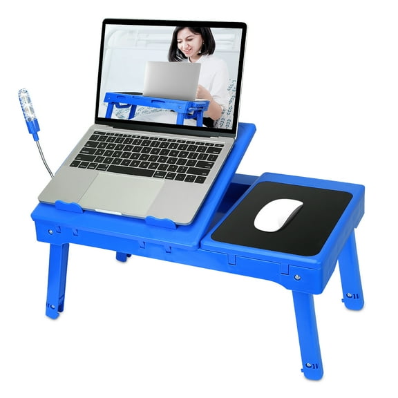 Laptop Table for Bed, iMountek Folding Laptop Computer Notebook Table Bed Desk Stand with cooling fan, 20.87"(L) x 11.81"(W)x10-15"(H), Blue