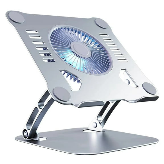 Laptop Tablet Foldable Stand with Cooling Fan Heat Stand for Laptop Desktop Cooler Aluminum Notebook Holder Silver