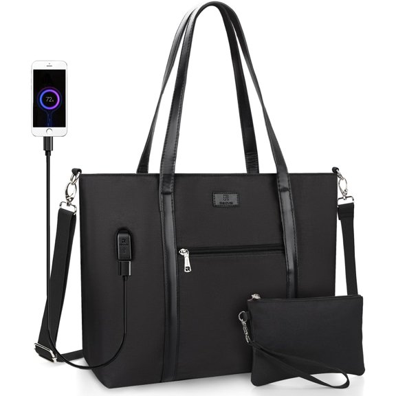 Laptop Tote Bag for Women 17 Inch, Teacher Bag with Compartments Large Work Tote Bag with USB Port Laptop Purse Professional Computer Bag Business Office Work Organized Bag with  Straps (2pcs)