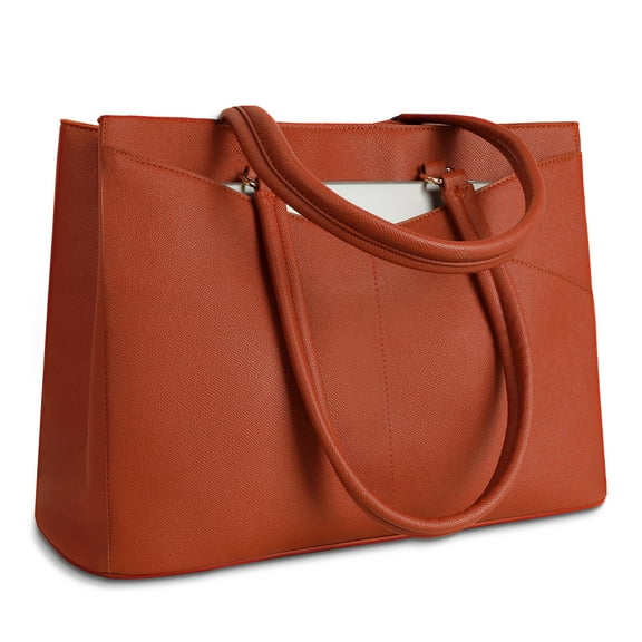 Cshidworld 15.6 Inch Leather Laptop Tote Bag for Women, Waterproof Computer Briefcase & Work Bag for Office, Business, College, Travel, Leather Messenger Bag, Brown