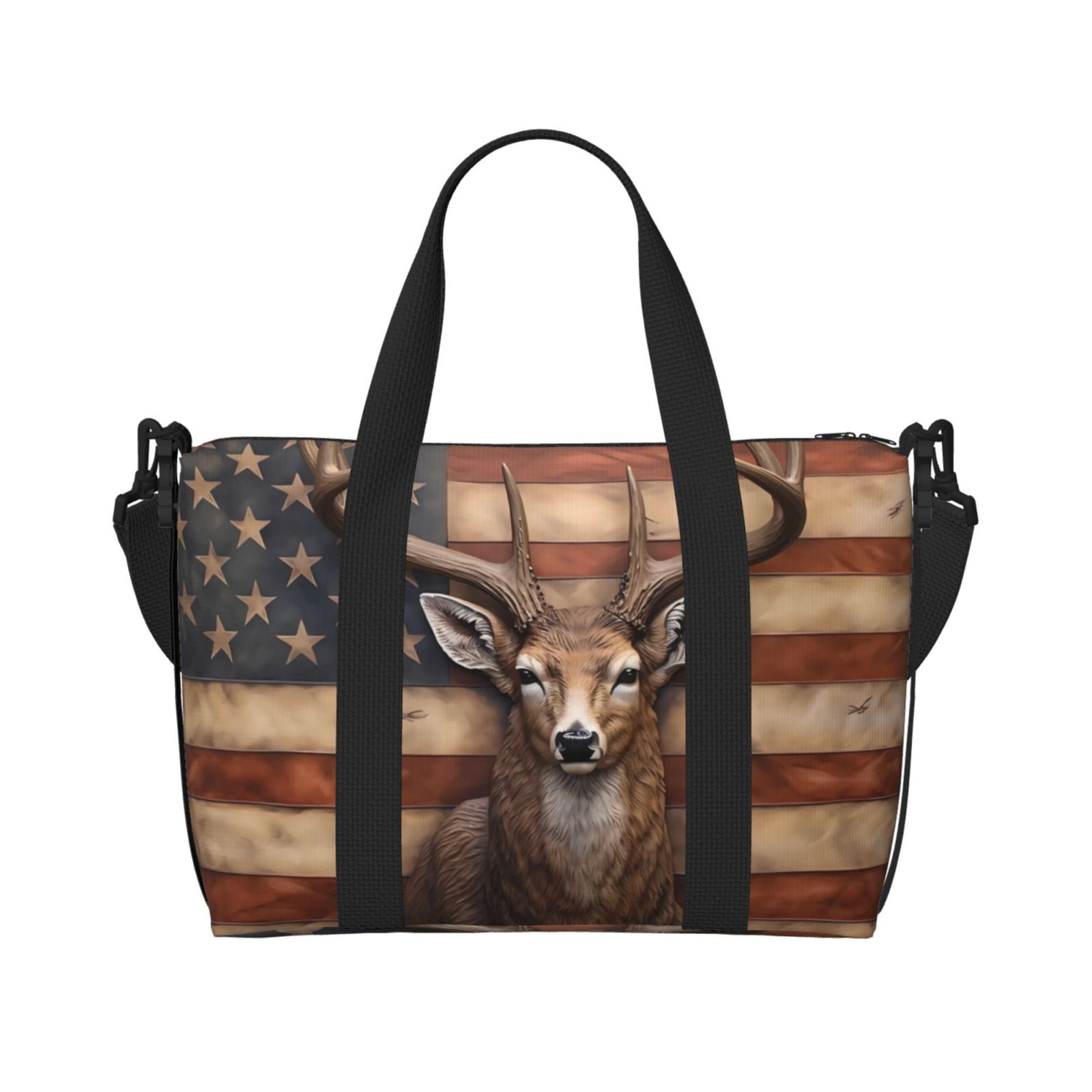 Laptop Tote Bag for Women Work Deer American Flag Wall Overnight