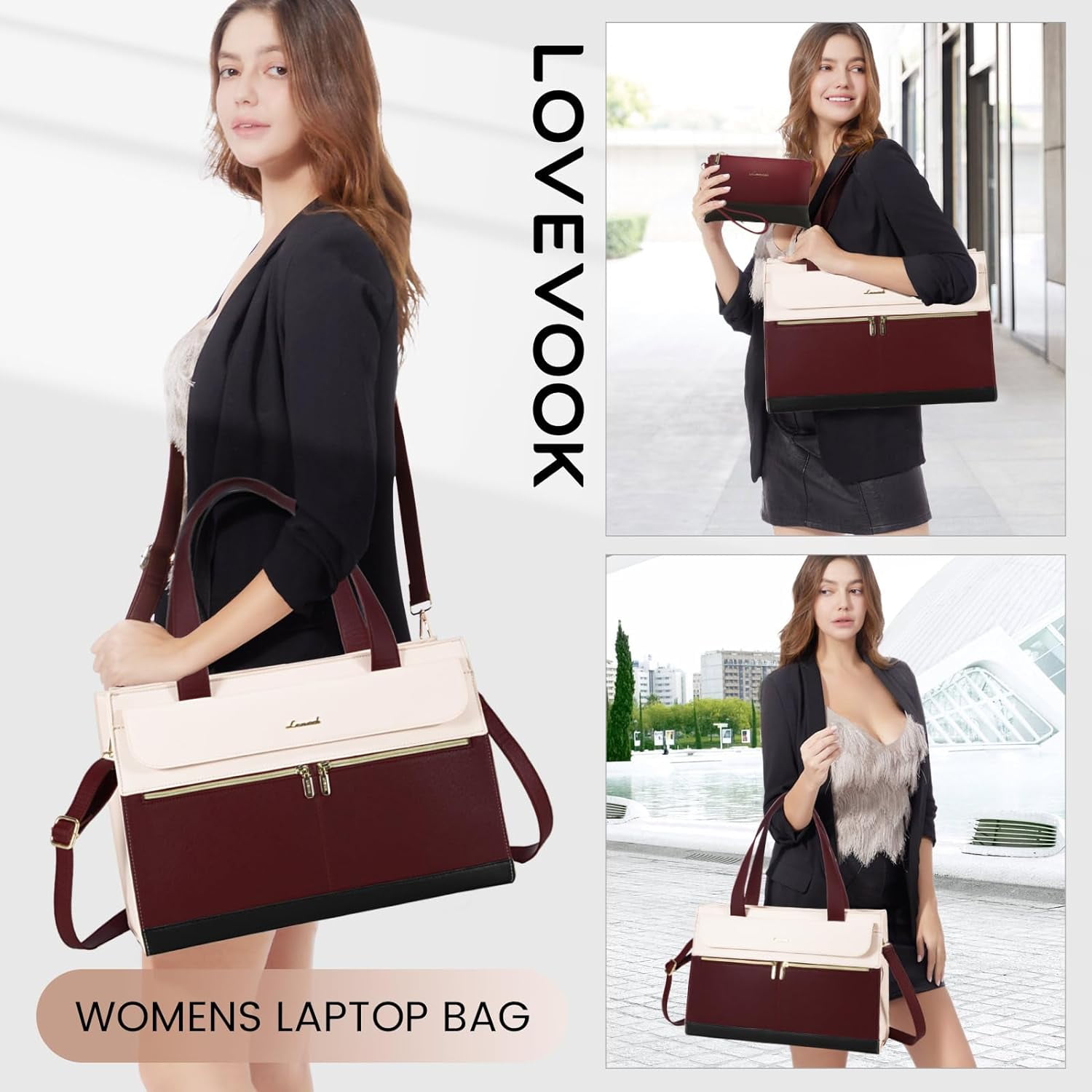 Laptop Tote Bag for Women 15.6 Inch Professional Leather Briefcase with  Waterproof Business Shoulder Bag