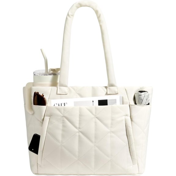 Laptop Tote Bag for Women 15.6 Inch, Quilted Work Bag with Multiple Pockets & Luggage Strap for Office Travel