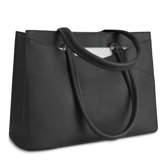 Cshidworld 15.6 Inch Leather Laptop Tote Bag for Women, Waterproof Computer Briefcase & Work Bag for Office, Business, College, Travel, Leather Messenger Bag, Black