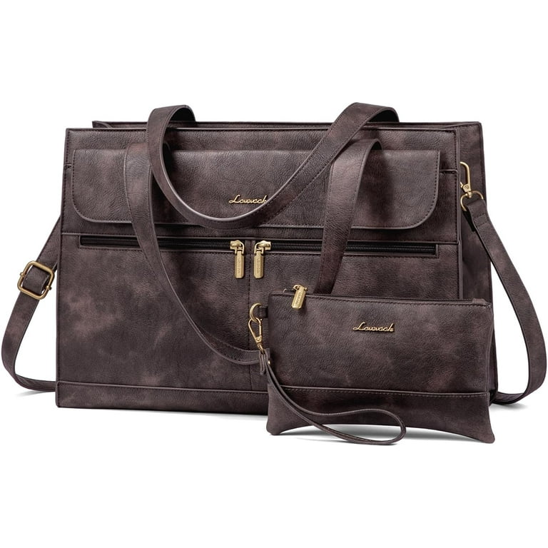 Laptop Tote Bag for Women 15.6 inch Work Tote Laptop Bag with Clutch Purse Vintage Leather Computer Bag Briefcase for Office Business Casual Walmart