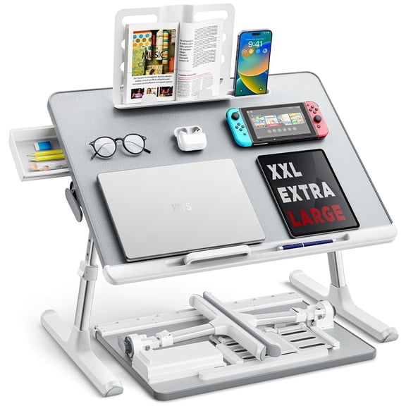 Laptop Tray  60*45cm Table Lap For Bed Multi-purpose Lapdesk Height Angle Adjustable With Book Stand Drawer Tablet Slot Eating Working Writing Gaming Drawing (light Grey)