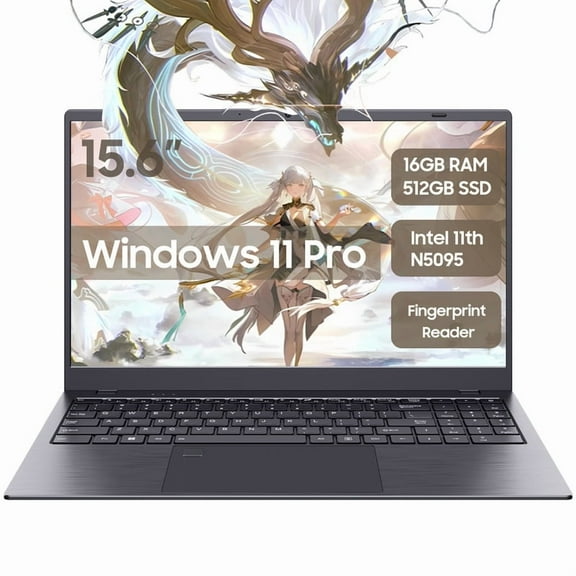 Laptop Tulasi 15.6" Windows 11 Notebook Intel N5095 4C4T 16GB+512GB Grey